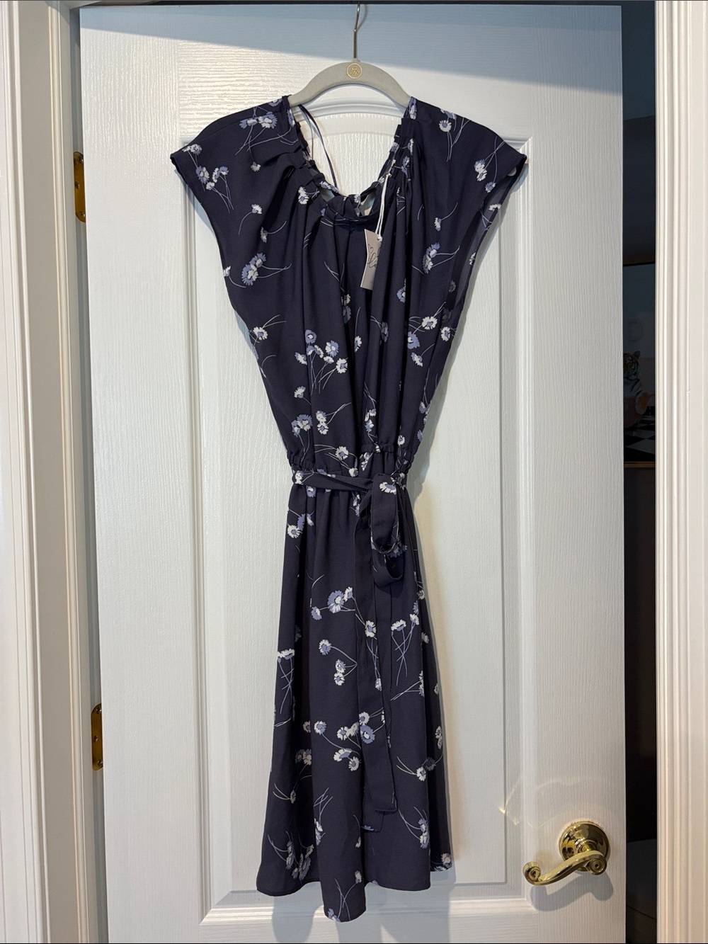 Women's Navy Floral Tie-Waist Dress